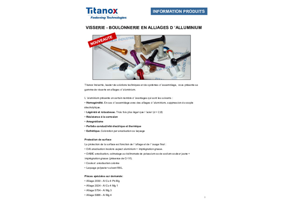 Catalogue Visserie aluminium Titanox